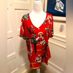 Red Western 50s VTG Pinup Print Tee Sz XXL